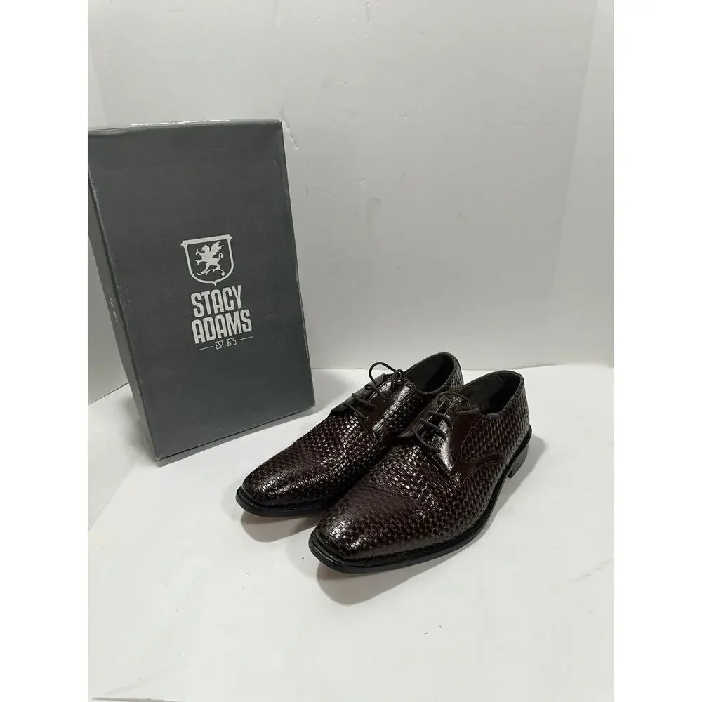 Stacy Adams Mens 10.5 Sanfillipo Basket Weave Print Leather Oxford Dress Cognac